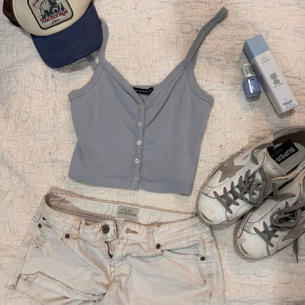 brandy melville baby blue button up tank